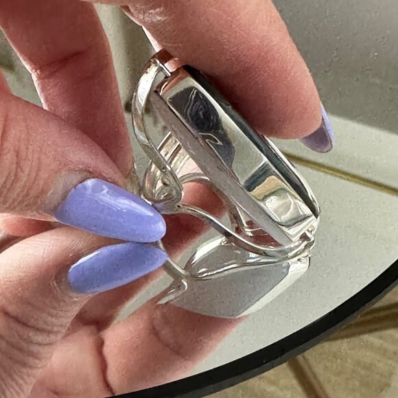 Silver 925 Adjustable Ring With Large Abalone Stone Unique Handcrafted Jewelry P - Picture 4 of 9